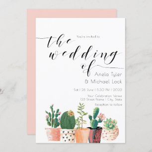 Invitation Aquarelle Cactus Mariage de typographie Succulente