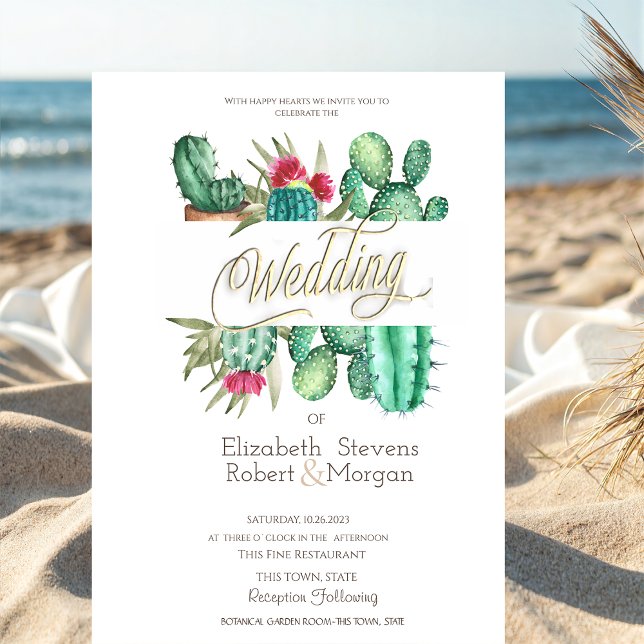 Invitation Aquarelle Cactus Points de Mariage (Créateur téléchargé)
