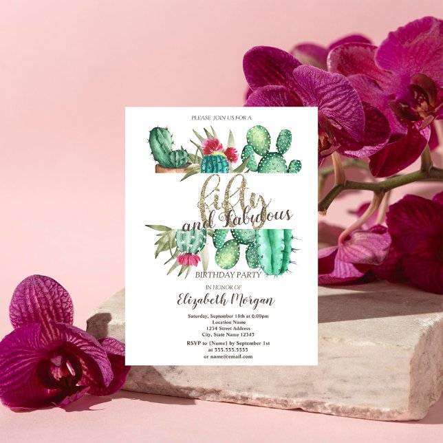 Invitation Aquarelle Cactus Points de Polka 50e Anniversaire (Créateur téléchargé)