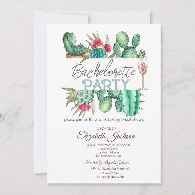 Invitation Aquarelle Cactus Points de Polka Enterrement de Vi (Devant)