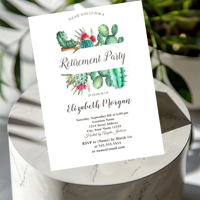 Invitation Aquarelle Cactus Points de Polka Retraite (Créateur téléchargé)
