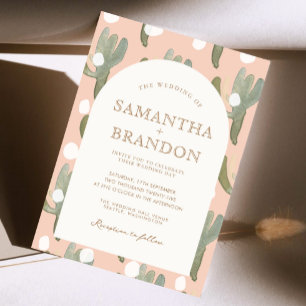 Invitation Aquarelle Cactus Romantique Peachy Mariage or