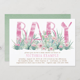 Invitation Aquarelle Cactus Succulente Baby Girl Show