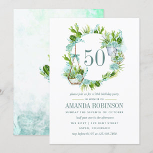 Invitation Aquarelle Cactus Succulentes Désert 50e Anniversai