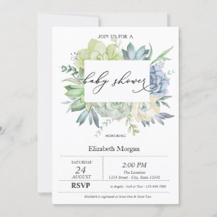 Invitation Aquarelle Cactus Succulents Points Baby shower