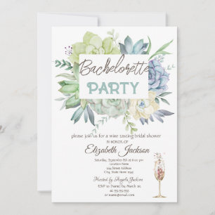 Invitation Aquarelle Cactus Succulents Points Bachelorette