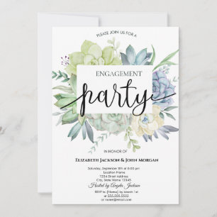 Invitation Aquarelle Cactus Succulents Points Fiançailles