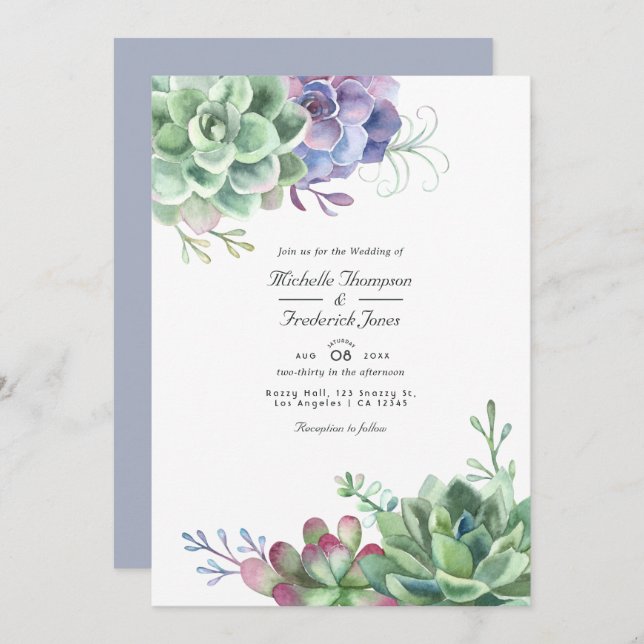 Invitation Aquarelle Cactus Succulents QR Code RSVP Mariage (Devant / Derrière)