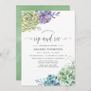Invitation Aquarelle Cactus Succulents Sip and See