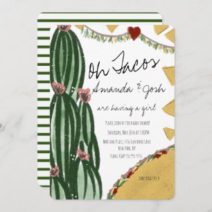Invitation Aquarelle Cactus Taco Artsy Baby shower de verdure