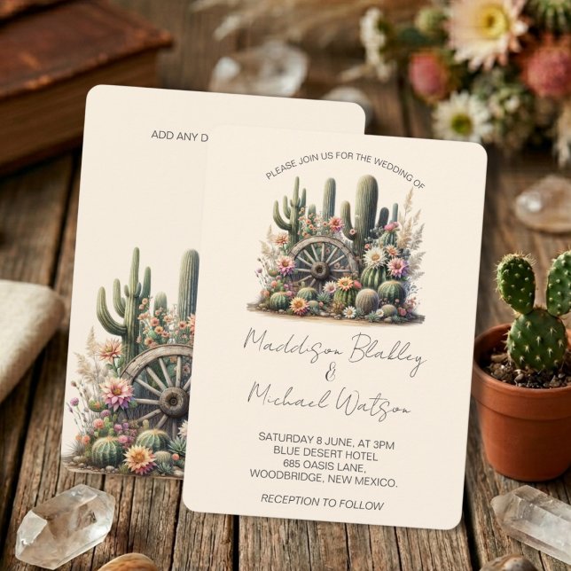 Invitation Aquarelle Cactus & Wagon Wheel Rustique Mariage (Créateur téléchargé)
