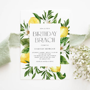 Invitation Aquarelle Cadre citron Botanique Anniversaire Brun