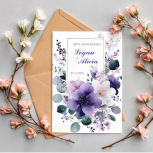 Invitation Aquarelle Cadre Doré Fleurs Blanches Violettes Élé