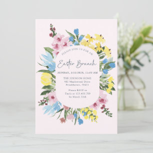 Invitation Aquarelle, Cadre floral Joyeux Pâques, Brunch