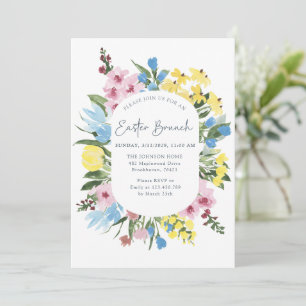 Invitation Aquarelle, Cadre floral Joyeux Pâques, Brunch