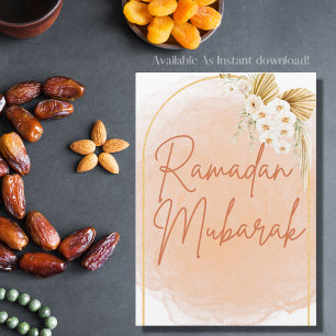 Invitation Aquarelle Cadre Floral Script Ramadan Moubarak