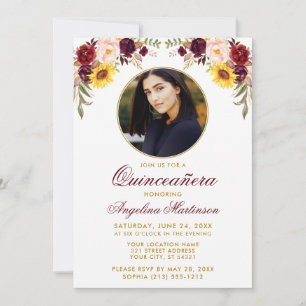 Invitation Aquarelle Cadre rond de Quinceanera Florale Mixte