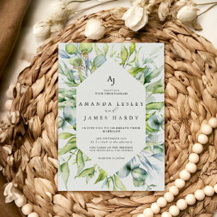 Invitation Aquarelle Cadre verdoyant Mariage d'hiver