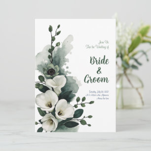 Invitation Aquarelle Callas Blanc Minimaliste Vert Sauge