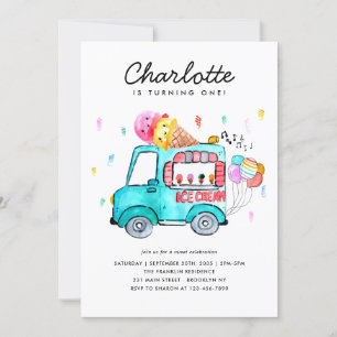 Invitation Aquarelle Camion Balloon Enfants Crème de glace An