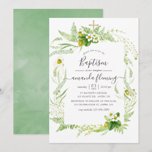 Invitation Aquarelle Campagne Végétation Rustique Baptême