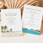 Invitation Aquarelle Cancun Mexique Plage Tropical Enterremen<br><div class="desc">Ce modèle d'invitation et d'itinéraire pour enterrement de vie de garçon comporte une peinture à l'aquarelle des rives tropicales de Cancun,  au Mexique,  et un itinéraire au verso. Modifiez facilement la plupart du texte pour l'adapter à votre événement.</div>
