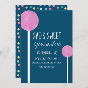 Invitation Aquarelle Candy Lollipop fête d'anniversaire rose