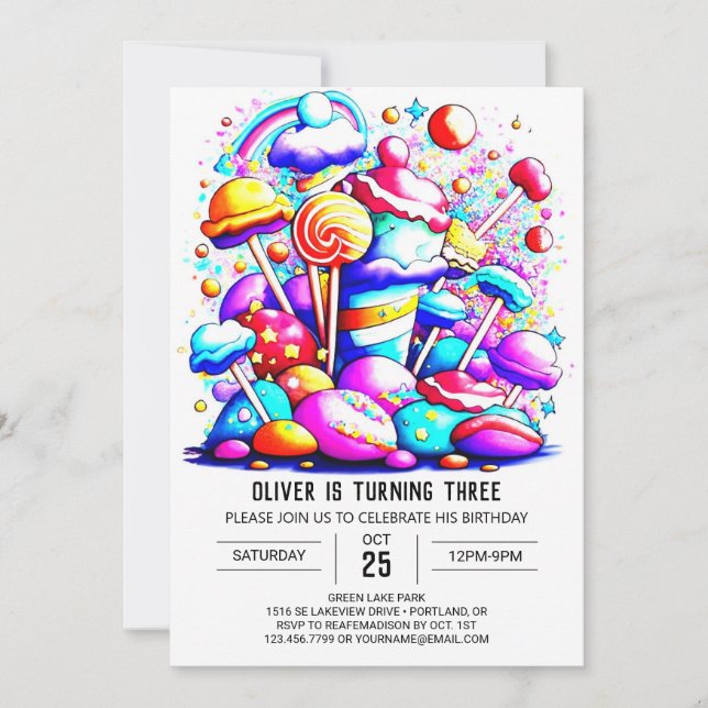 Invitation Aquarelle Candyland anniversaire (Devant)