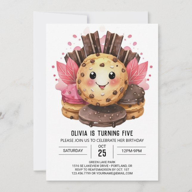 Invitation Aquarelle Candyland Cookies Chic Anniversaire (Devant)