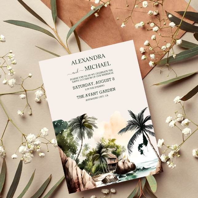 Invitation Aquarelle Caraibes Destination Mariage (Créateur téléchargé)