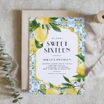 Invitation Aquarelle Carrelage marocain et citron Design Swee<br><div class="desc">Célébrez dans le style avec cette invitation personnalisable en Sweet sixteen, avec un motif en mosaïque marocaine couleur aquarelle en jaune, bleu et blanc, accentué de citrons aquarelle ludique. Parfait pour une fête d'anniversaire amusante et colorée, cette invitation ajoute une touche méditerranéenne unique à votre journée spéciale. Personnalisez cette douce...</div>