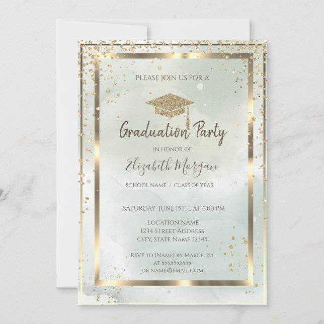 Invitation Aquarelle Casquette de la gamme Gold Frame Green G (Devant)