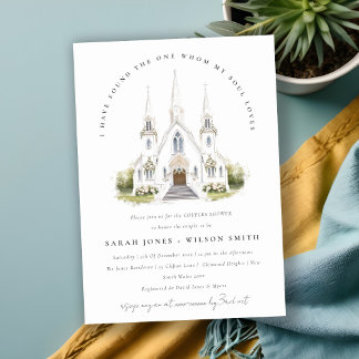Invitation Aquarelle catholique simple Église Couples Douche