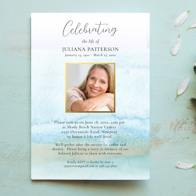 Invitation Aquarelle Célébration de vie sur une plage de sabl (Créateur téléchargé)