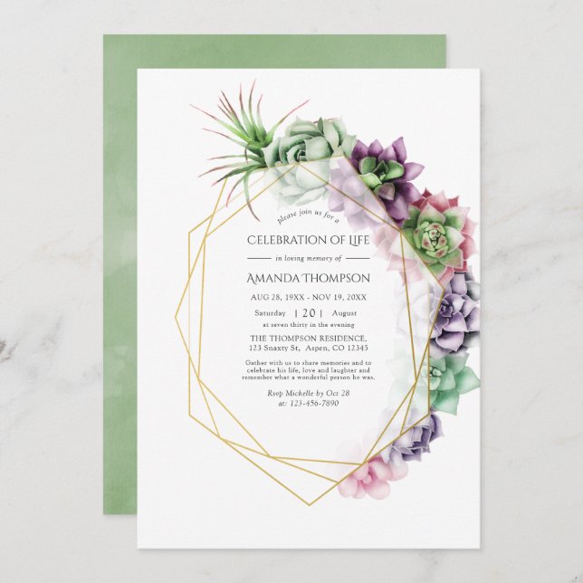 Invitation Aquarelle Célébration géométrique de la vie (Devant / Derrière)