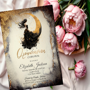 Invitation Aquarelle céleste fille lune or Quinceanera