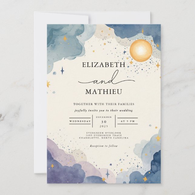 Invitation Aquarelle céleste Sky Mariage (Devant)