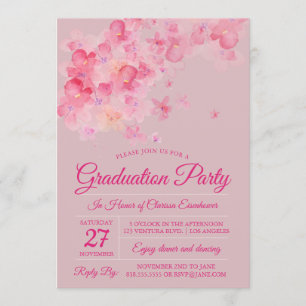 Invitation Aquarelle Cerise Fleur de Graduation