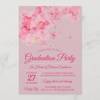 Invitation Aquarelle Cerise Fleur de Graduation
