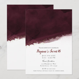 Invitation Aquarelle Cerise Noir Or Moderne Chic Douze Ans Su