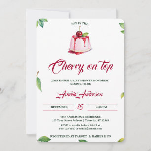 Invitation Aquarelle cerise sur le Baby shower rouge rose