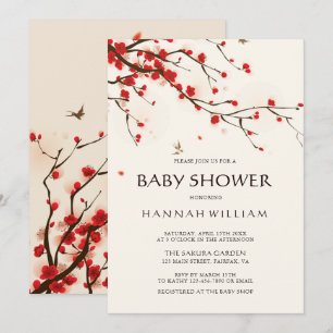 Invitation Aquarelle Cerisier Fleurs Baby shower Floral