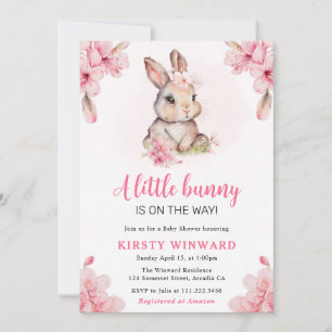 Invitation Aquarelle Cerisier Fleurs Baby shower lapin