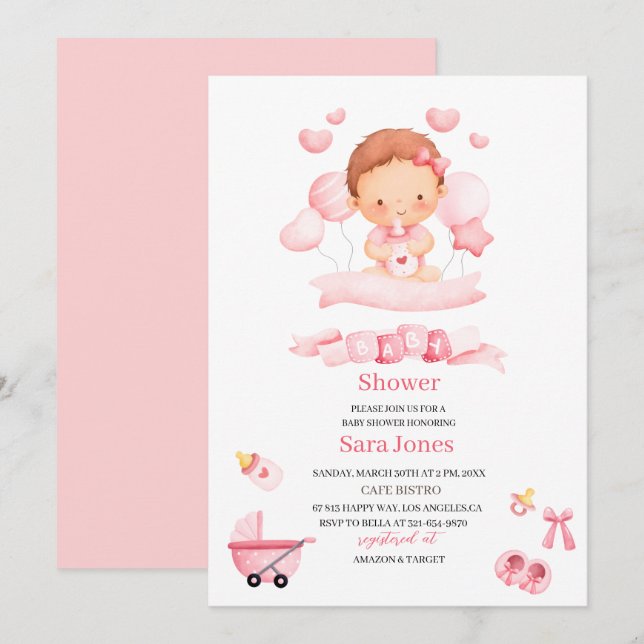 Invitation Aquarelle c'est fille Boho Nursery Baby shower (Devant / Derrière)