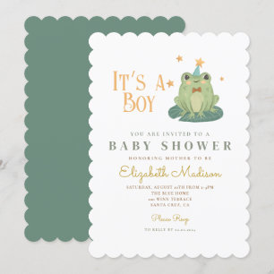 Invitation Aquarelle c'est un garçon Frog Baby shower Invitat