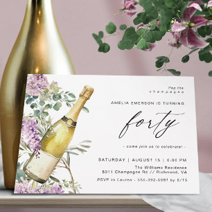 Invitation Aquarelle Champagne   Fun Elegant 40e anniversaire