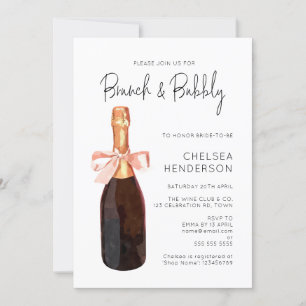 Invitation Aquarelle Champagne Rose Brunch & Douche Bubbly