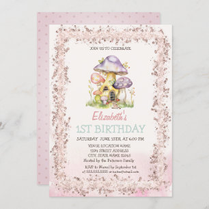 Invitation Aquarelle Champignon Maisons Parties scintillant C