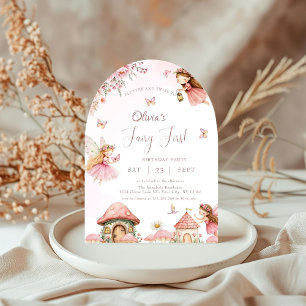 Invitation Aquarelle Champignons Fée 1ère forêt d'anniversair