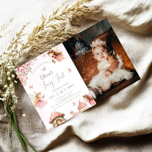 Invitation Aquarelle Champignons Fée 1ère forêt d'anniversair